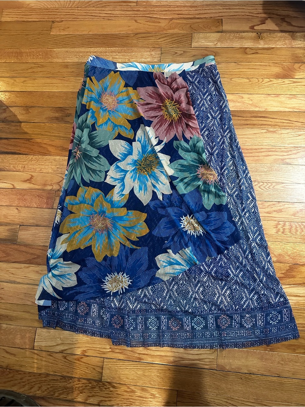 One World Layered Maxi Skirt Floral Vacation Garden Party XL